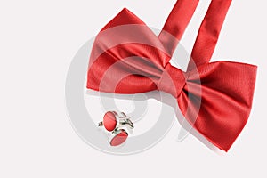 Red bow tie with cuff links