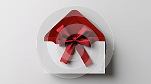 Red Bow on White Envelope Holiday Gift Card Mail Invitation Surprise AI generated.