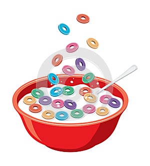 red bowl with cereals in milk. vector