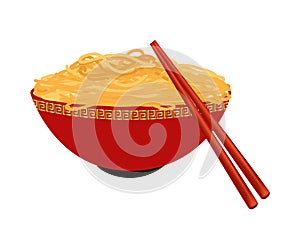 Red bowl of egg noodles
