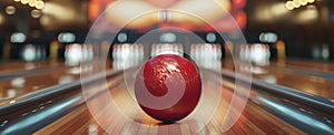 red bowling ball on lane, AI generated