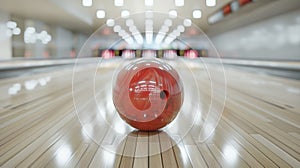 Red Bowling Ball Rolling Down Glossy Lane