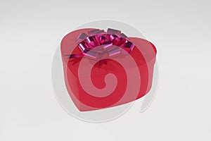 Red box as heart with ribbon 3d render