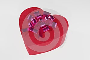 Red box as heart with ribbon 3d render