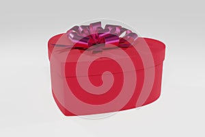 Red box as heart with ribbon 3d render