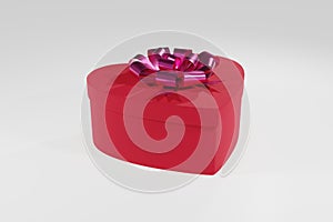 Red box as heart with ribbon 3d render