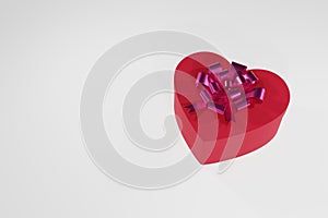 Red box as heart with ribbon 3d render