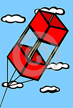 Red box kite flying in the sky vector illustration