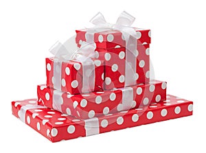 Red box with white dots and white bow