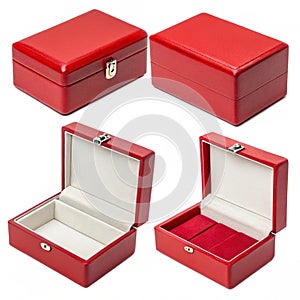 Red boxes from various angles isolated on white background