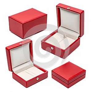 Red boxes from various angles isolated on white background