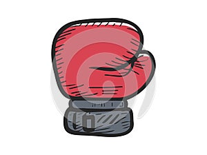 Red boxing glove illustration. Single sporting glove with a simplistic design. Concept of sports equipment, boxing