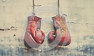 Red Boxing Gloves Hung on Wall