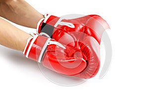 Red Boxing gloves. Two gloves sports. Isolated on a white background