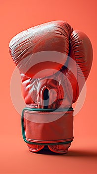 Red Boxing Gloves on a Vibrant Orange Background Sport, Fitness, Fighting Equipment Concept