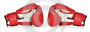 Red boxing gloves on white background. Banner design