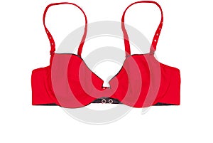 Red bra, isolated brassiere on white background, photo