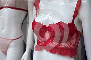 red bra on mannequin in a fashion store showroom