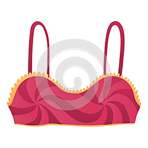 Red bra with yellow lace trim vector illustration. Feminine undergarment and fashion accessory