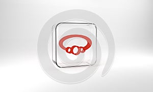 Red Bracelet jewelry icon isolated on grey background. Bangle sign. Glass square button. 3d illustration 3D render