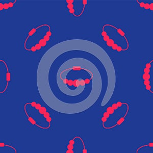 Red Bracelet jewelry icon isolated seamless pattern on blue background. Bangle sign. Vector