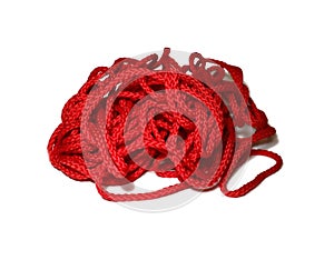 Red braided rope isolated on white background.