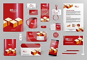 Red branding design kit with bricks