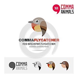 Red breaster flycatcher bird concept icon set and modern brand identity logo template and app symbol based on comma sign