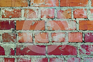 Red brick brick wall. Sloppy rough masonry.