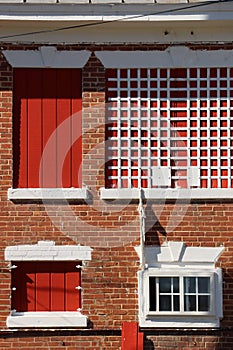 Red brick building side window sampler