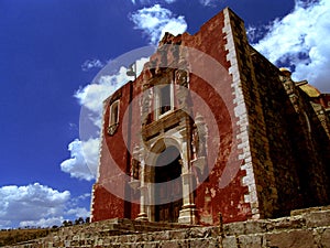 Red brick church in Mexico.