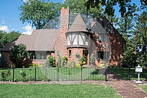 Red Brick English Tudor House with Round Turret