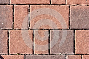 Red Brick Flooring. Top View of Red Bricks Paving Stones Footpath on a Sidewalk Outdoors as Brickwork Weaved Texture or