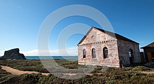 Red Brick Fog Signal Building at the Piedras Blancas Lighthouse on the Central California Coast