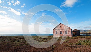 Red Brick Fog Signal Building at the Piedras Blancas Lighthouse on the Central California Coast