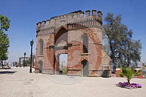 Red brick fort at Santa Lucia hill in Santiago, Chile