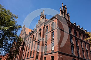 Red brick historic building of Metropolitan Seminary Metropolitalne WyÅ¼sze Seminarium Duchowne in Wroclaw