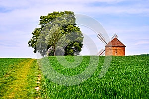 Red brick historic wind mill