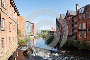 Red brick houses and River Don in Sheffield