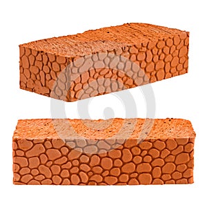 Red brick is isolated on a white background. Decorative pattern is a turtle shell