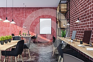 Red and brick office interior, poster