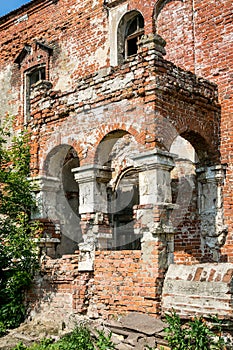 Red brick porch of former Kikin Ermolov mansion, Ryazan region, Russia