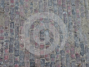 Red Brick Road with Sand Mortar Background