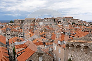 Red brick roof skyline in old town Dubrovnik in Croatia