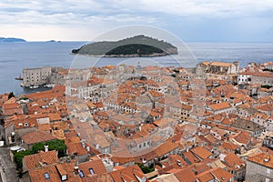 Red brick roof skyline in old town Dubrovnik in Croatia