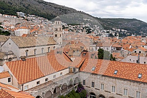 Red brick roof skyline in old town Dubrovnik in Croatia