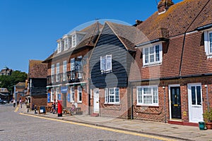 Red brick rowhouses on the harborfront of Folkestone