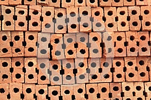 Red brick stacked for orderliness photo