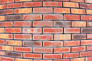 Red brick wall background. Old red brickwork texture. Fisheye lens view