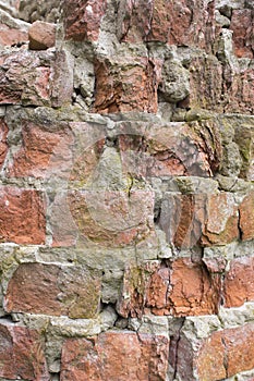 Red brick wall close-up. Texture old brickwork red brick. vintage brick background.